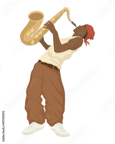 afro saxophonist playing instrument