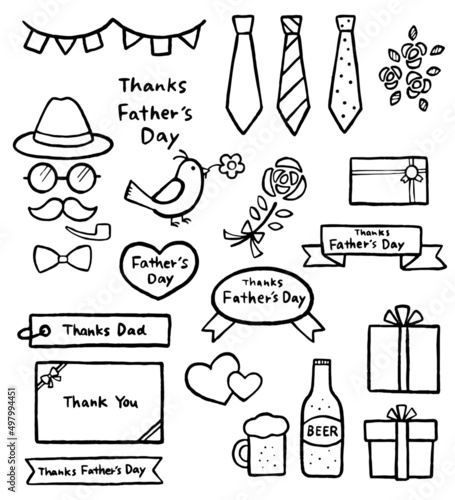 父の日のイラスト素材セット、線画のみ