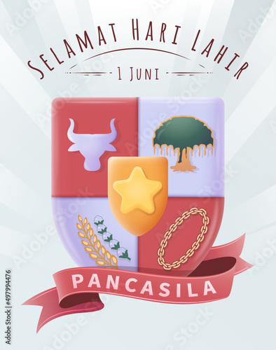 Selamat Hari Lahir Pancasila Translation : The Day of Birth of Pancasila Vector Illustration. Happy Pancasila Day poster Banner Template. photo