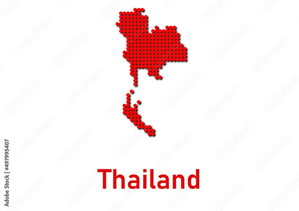 Thailand map, map of Thailand made of red dot pattern and name.