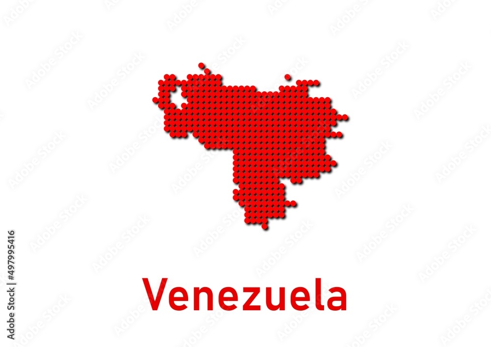 Venezuela map, map of Venezuela made of red dot pattern and name.