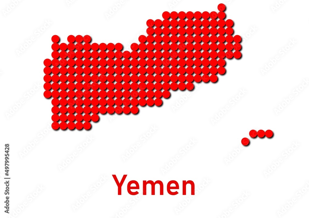 Fototapeta premium Yemen map, map of Yemen made of red dot pattern and name.