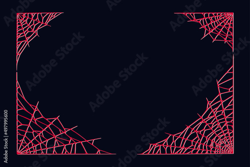 Spider web corners isolated on dark background. Spooky Halloween red cobwebs. Outline vector illustration