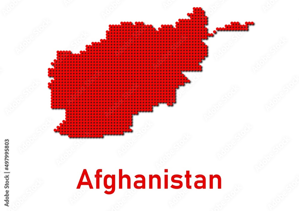Afghanistan map, map of Afghanistan made of red dot pattern and name.