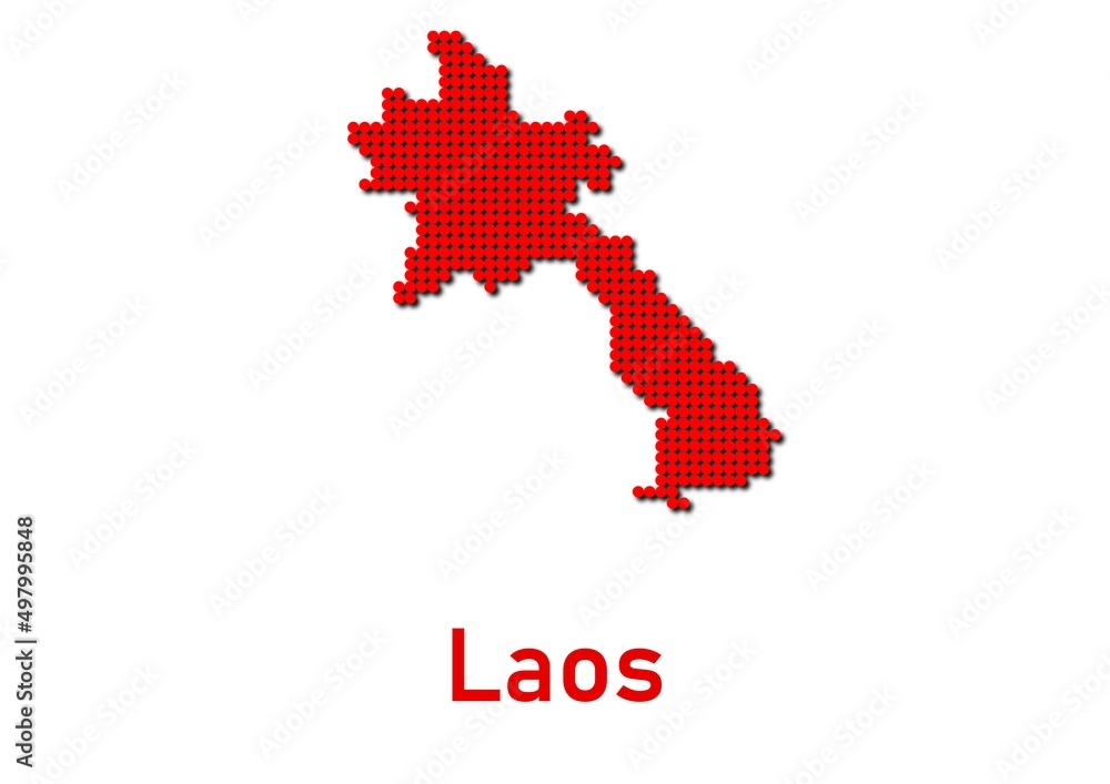 Laos map, map of Laos made of red dot pattern and name.