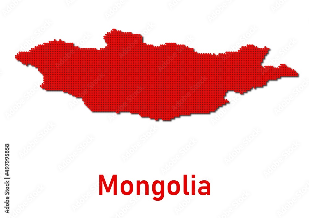 Mongolia map, map of Mongolia made of red dot pattern and name. Mongolia map, map of Mongolia made of red dot pattern and name.