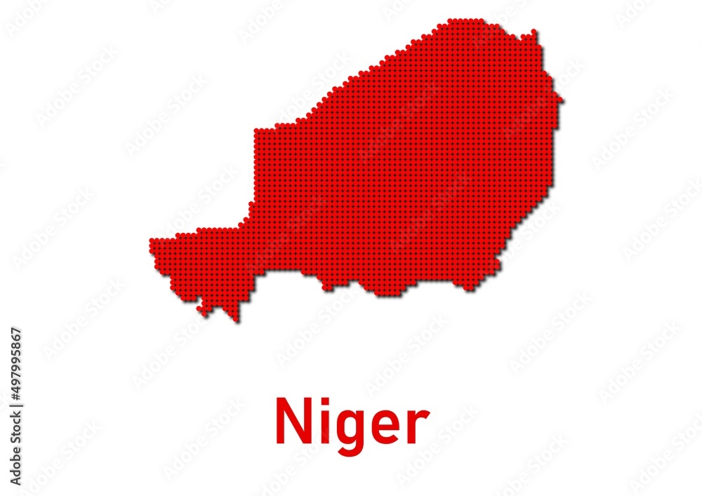 Niger map, map of Niger made of red dot pattern and name. Niger map, map of Niger made of red dot pattern and name.