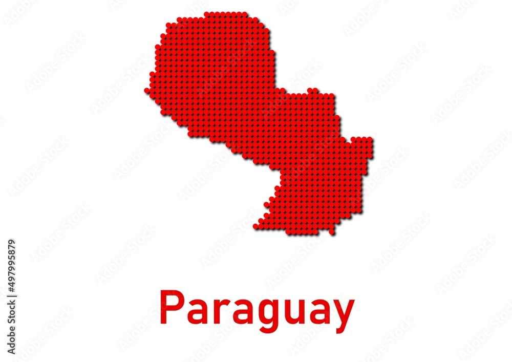 Paraguay map, map of Paraguay made of red dot pattern and name. Paraguay map, map of Paraguay made of red dot pattern and name.