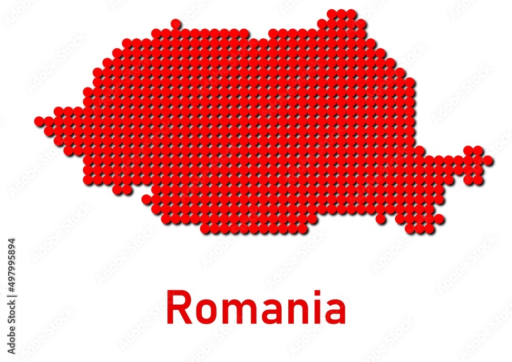 Romania map, map of Romania made of red dot pattern and name. Romania map, map of Romania made of red dot pattern and name.