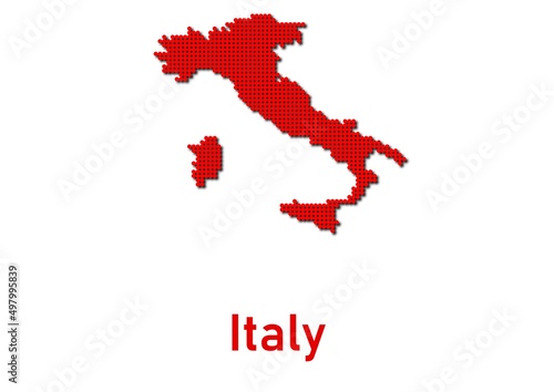 Italy map  map of Italy made of red dot pattern and name.