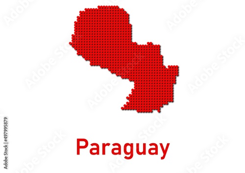 Paraguay map  map of Paraguay made of red dot pattern and name.