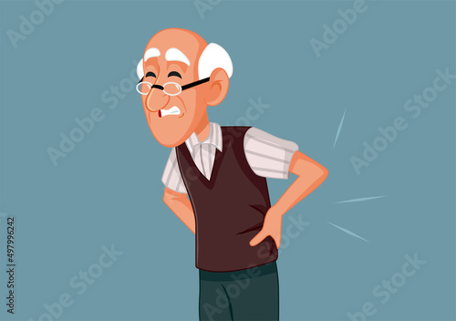 Senior Man Suffering from Back Pain Vector Cartoon Illustration