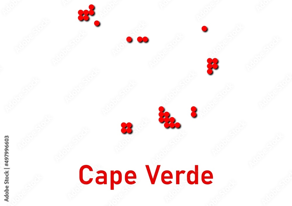 Cape Verde map, map of Cape Verde made of red dot pattern and name.