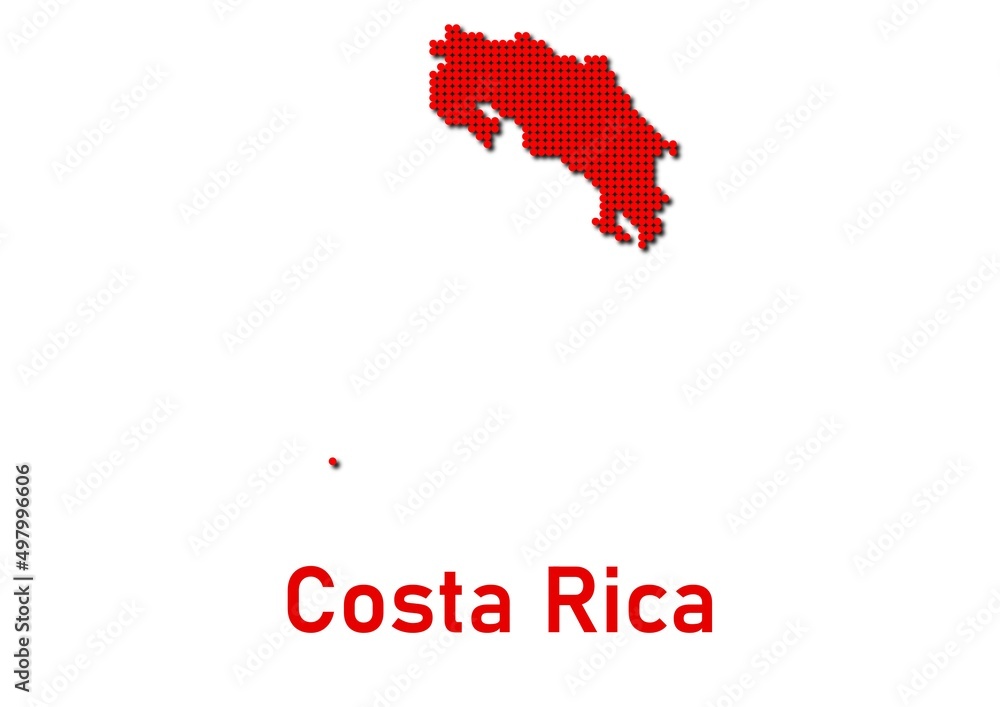 Costa Rica map, map of Costa Rica made of red dot pattern and name. Costa Rica map, map of Costa Rica made of red dot pattern and name.