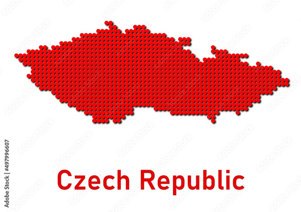 Czech Republic map, map of Czech Republic made of red dot pattern and name.