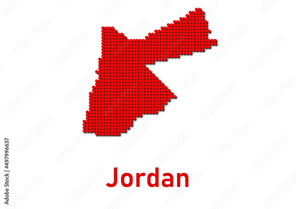 Jordan map, map of Jordan made of red dot pattern and name. Jordan map, map of Jordan made of red dot pattern and name.
