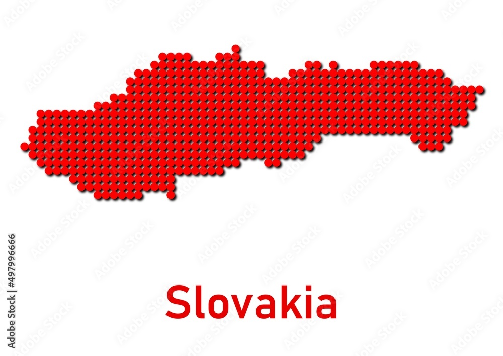 Slovakia map, map of Slovakia made of red dot pattern and name.