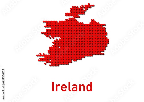 Ireland map, map of Ireland made of red dot pattern and name.