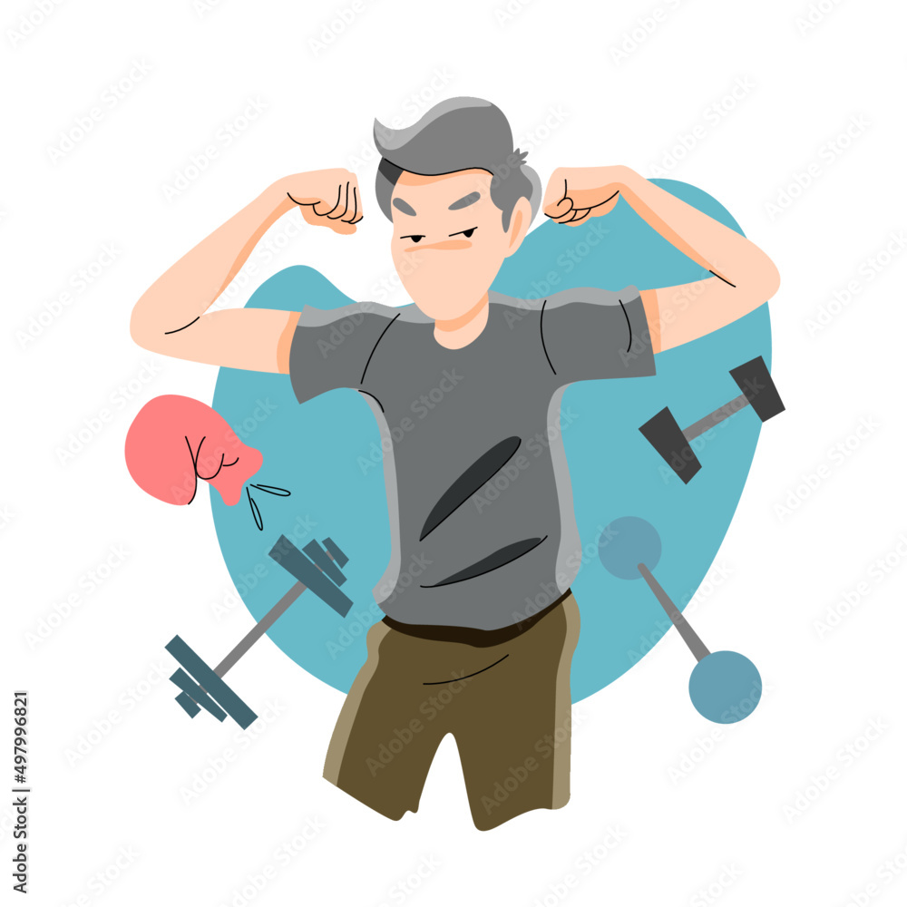 young man raising arm making strong gesture young man raising arm making strong gesture