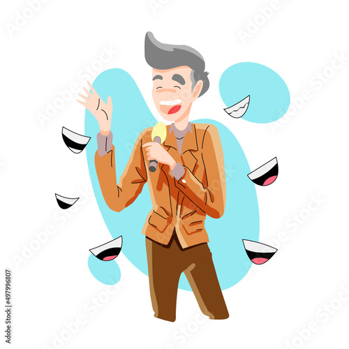 comedian telling jokes and makes people laugh 