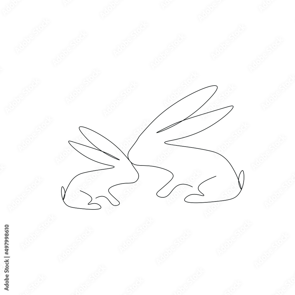 Fototapeta premium Happy bunny line drawing vector illustration