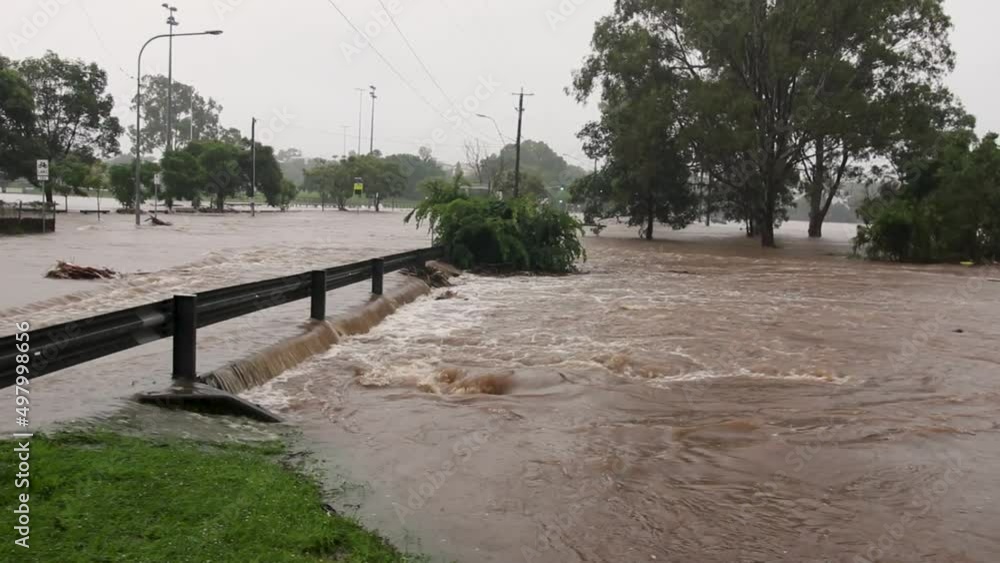 Flood Waters Over the Road | Brisbane Flood 2022 Australia Flood Waters Over the Road | Brisbane Flood 2022 Australia