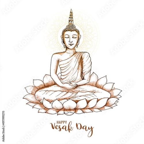 Vesak day traditional budha sketch card design