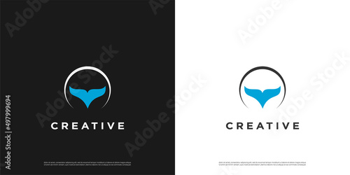 Whale logo design. Whale tail sign in the circle isolated on white background. Sea life symbol. Logo. Vector illustration