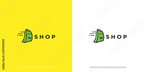 Happy shop vector logo design. Vector illustration