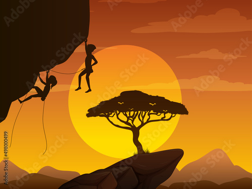 Silhouette rock climbing background
