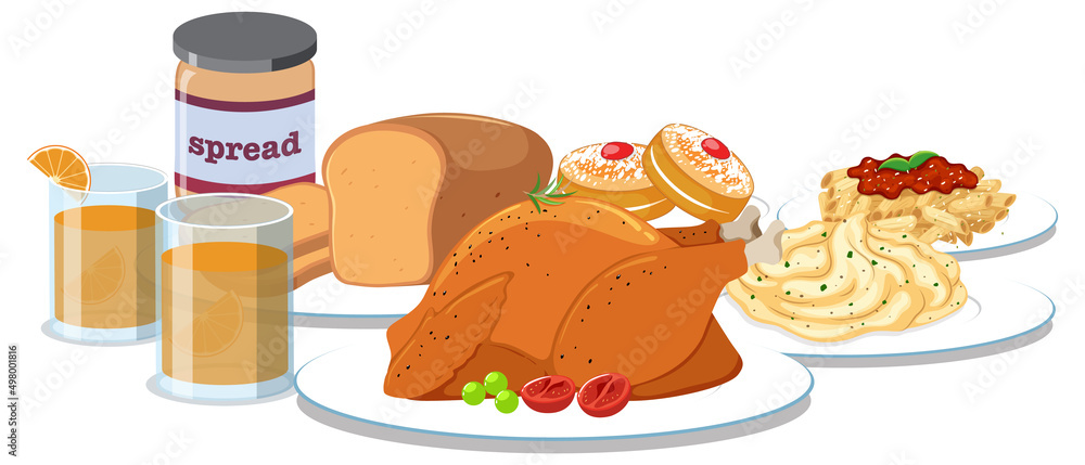 Breakfast meal set on white background