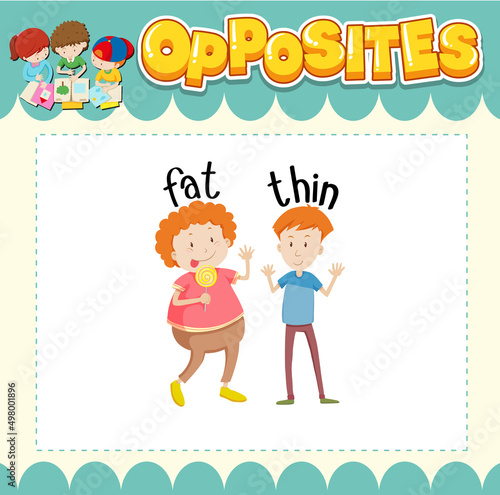 Education word card of English opposites word