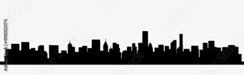 Modern cityscape skyline outline doodle drawing on white background.