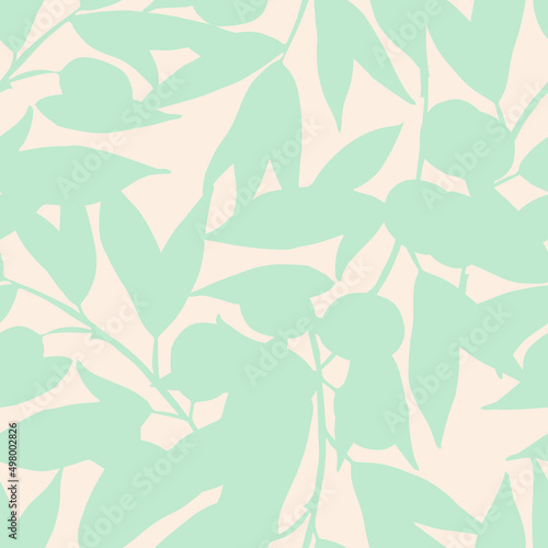 Modern summer tropical leaves seamless pattern design. Vector hand-drawn leaves seamless pattern. Abstract trendy floral background. Pattern for wrapping paper or fabric.