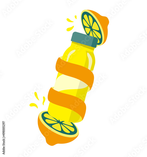 lemon fruit, peels skin, Beverage bottle, vector