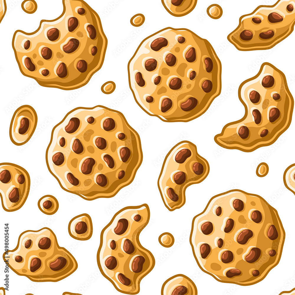 Cookies with Chocolate Chips Seamless Pattern. Vector