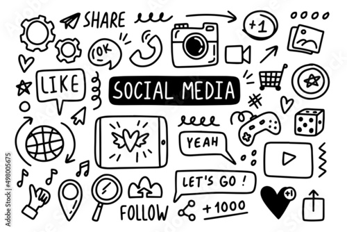 Social Media Traditional Doodle Icons Sketch Hand Made Design Vector