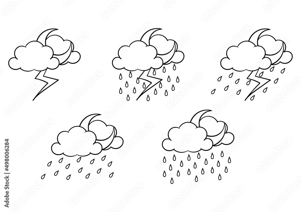 Obraz premium hand drawn weather theme thunderstorm at night