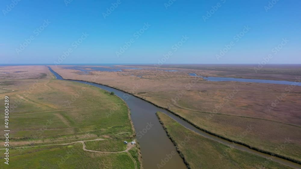 Delta of Volga river, Agrokhansky Bay. Aerovideo Delta of Volga river, Agrokhansky Bay. Aerovideo