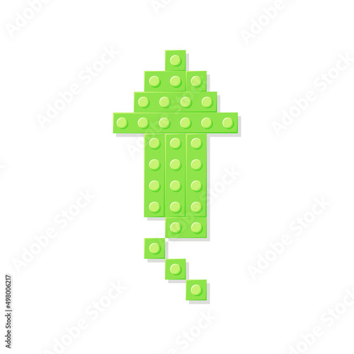 Green arrow block plastic toy. Symbol of growth. Icon. It can be used for websites and games. Vector cartoon illustration.