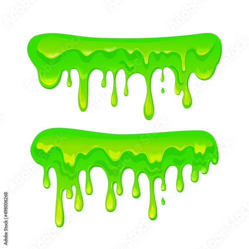  Green slime set on a Isolated background . Vector cartoon illustration of sticky dripping liquid. Blot, splash and smudge. 