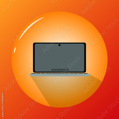 laptop desktop abstract icon.3d icon in a ball shape background dark orange and gray colour art.
