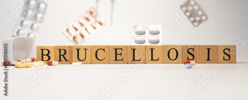 Brucellosis Disease. It was created from wooden cubes. Diseases White background. photo