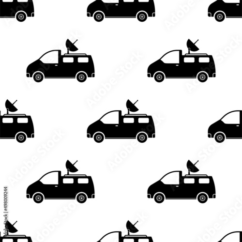 Ob Van Icon Seamless Pattern, Outside Broadcasting Van, Production Truck Icon, Television Mobile Production Control Room Vehicle