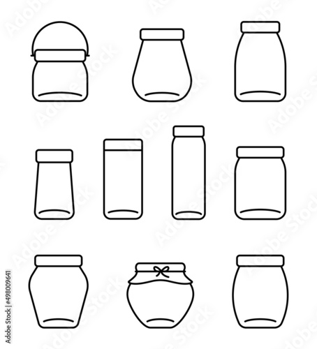 Glass jar, earthen jar line icons, vector illustration