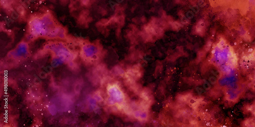 Beautiful galaxy of red color with stars. Star field in galaxy space with nebulae, abstract watercolor digital art painting for texture background