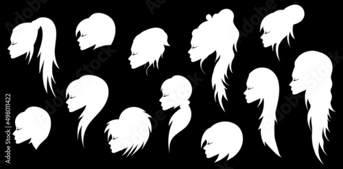 Silhouette avatar beautiful girls with different hairstyles set collection. Vector illustration.
