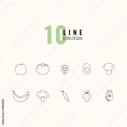 10 fruit icons set. Line icons  app icons