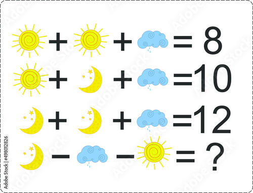 Mathematics educational game for children. Advanced level. Learning multiplication, addition, subtraction equations worksheet for kids. Math Puzzle For logical thinking.