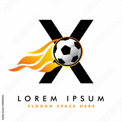 Soccer Football Logo On Letter X Sign. English Alphabet set with Football graphics vector, Soccer Ball on Letter Logo Design. football ball logo design